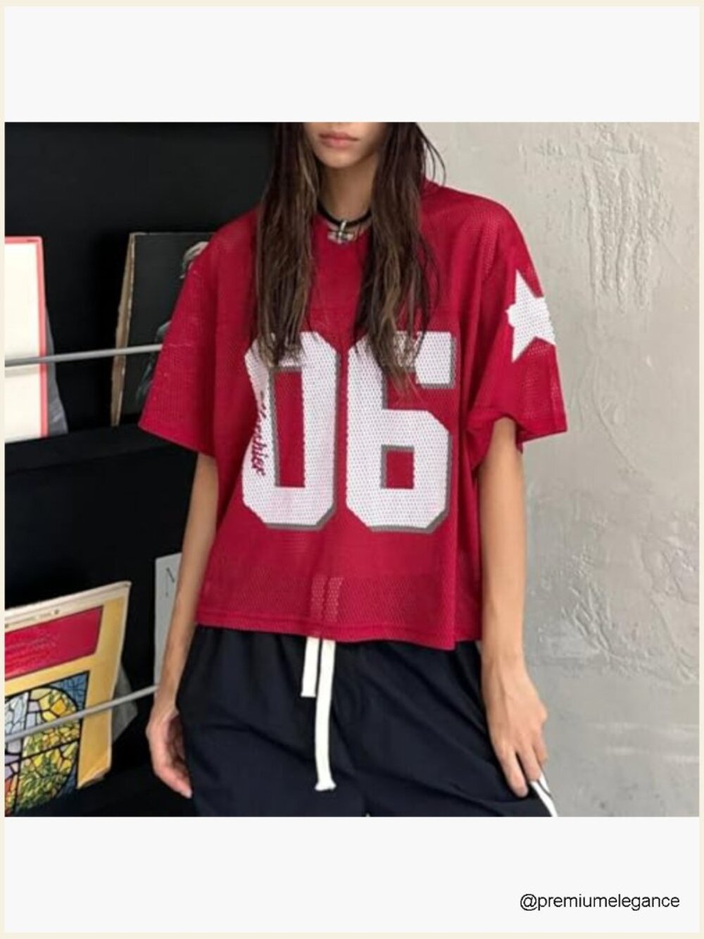 Y2K Oversized Mesh T-Shirt Number Letter Graphic V-Neck Summer Tee Top - Picture 2 of 6